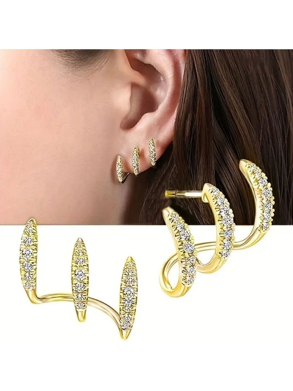 Dazzling Claw Design Stainless Steel Stud Earrings with Cubic Zirconia